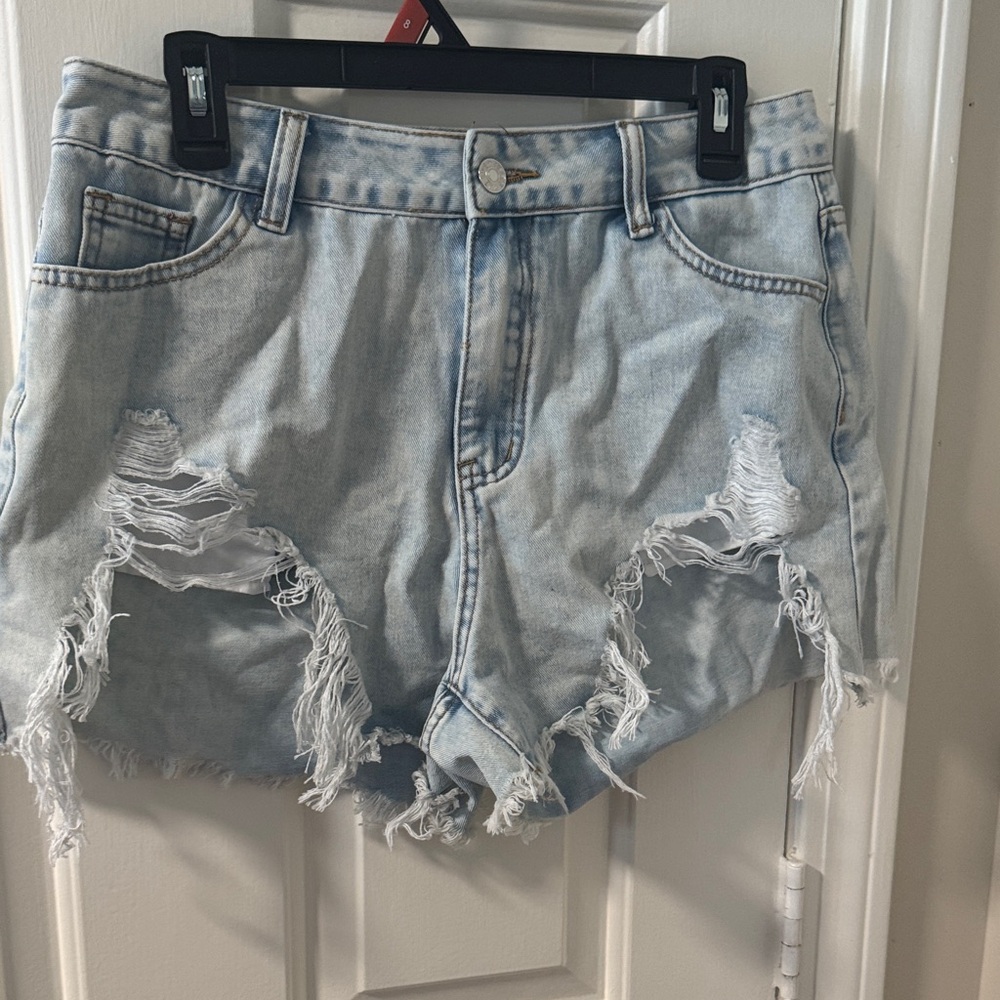Distressed Light Blue Denim Shorts